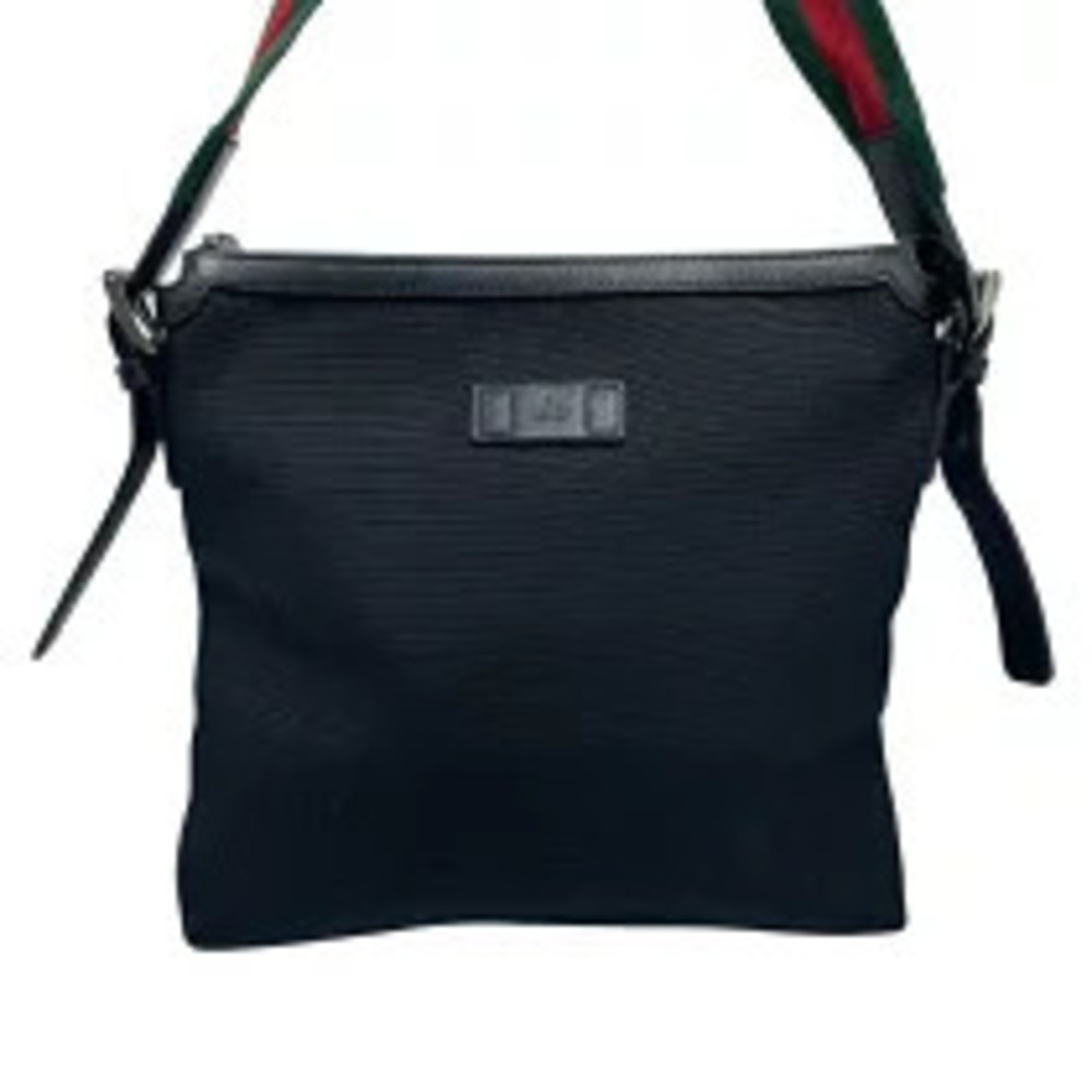 Gucci black leather messenger shoulder bag signature Web